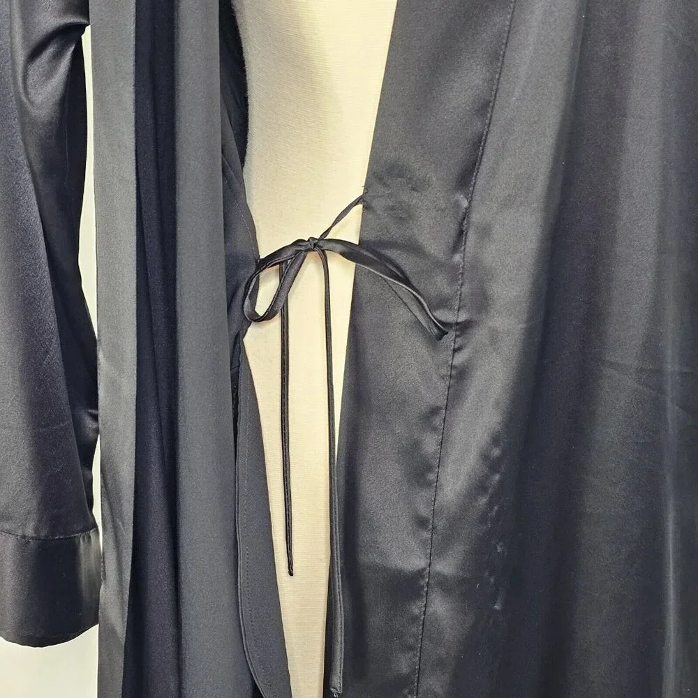 Vintage Y2K Victorias Secret Black Satin Robe One Size Short Dainty Romantic